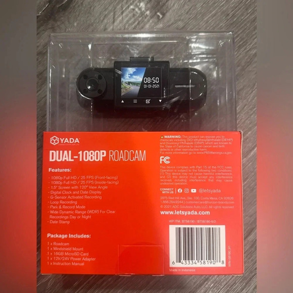 Yada Dual 1080p Roadcam Front And Rear Dash Camera 1.5” Screen HD With Recoding - Picture 3 of 4